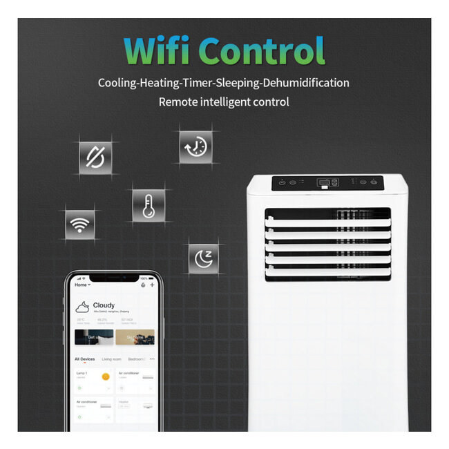 Quality heating Mobiele airco wifi met raamafdichting en luchtreiniger 9000 BTU
