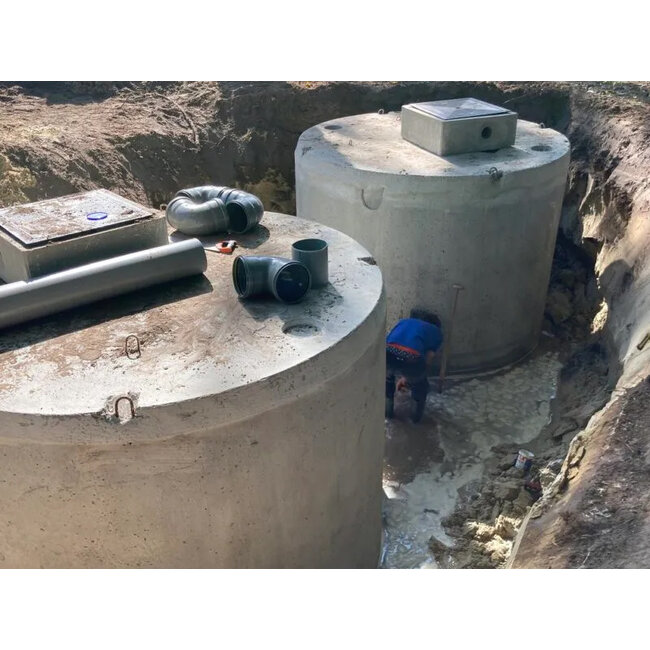 Regenwater hergebruik systeem met betonnen put