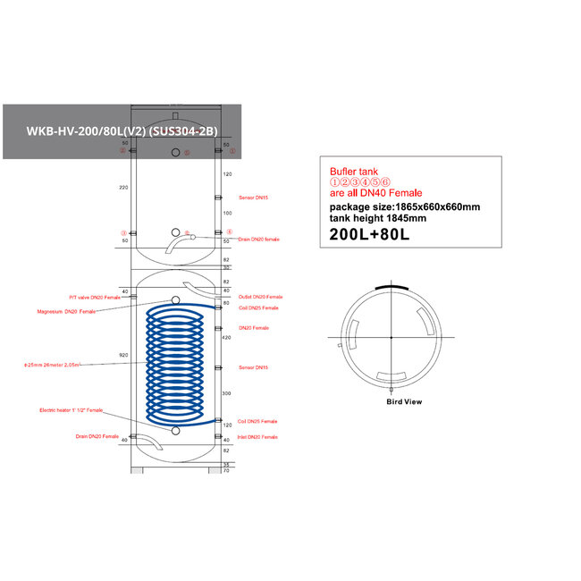 Alps Exclusive WKB-HV-200/80L(V2) - RVS combinatieboiler 200/80L