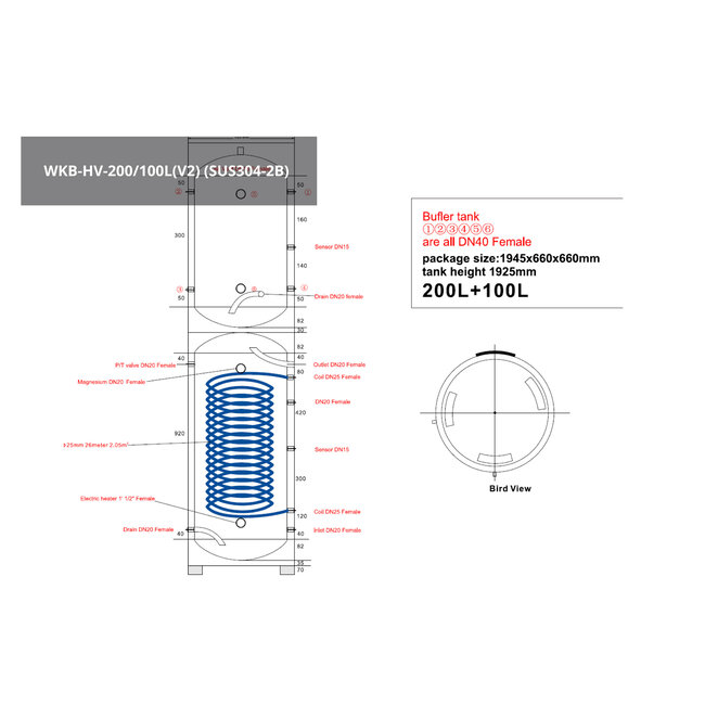 Alps Exclusive WKB-HV-200/100L(V2) - RVS combinatieboiler 200/100L