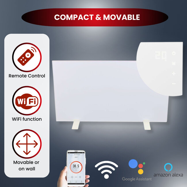 Quality heating QH-SP Wifi remote control verplaatsbaar infraroodpaneel 360, 450 en 720Watt