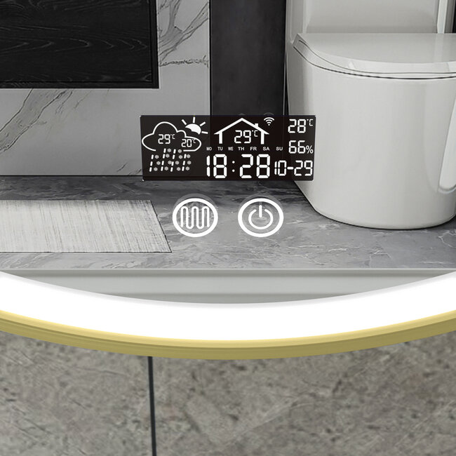 Quality heating Smart spiegel rond 60-80 cm met gouden rand, led verlichting en anti condens