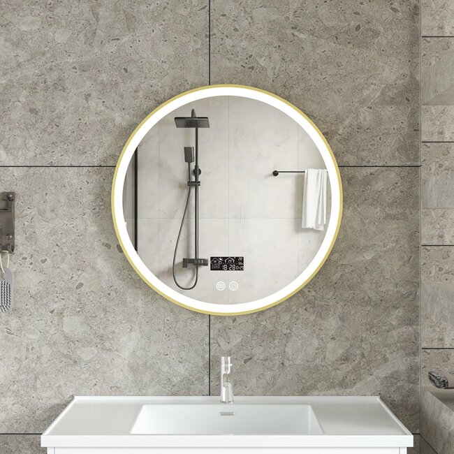 Quality heating Smart spiegel rond 60-80 cm met gouden rand, led verlichting en anti condens