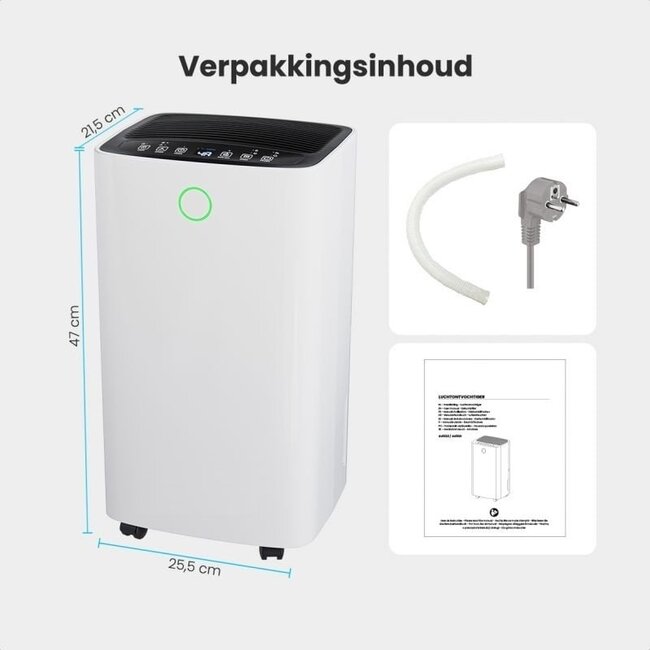 Quality heating Slimme luchtontvochtiger compact 12 Liter Wifi met carbon filter