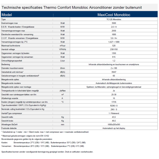 MaxiCool DC12 Monoblock Inverter 3,5kW + 1kW elektrische weerstand