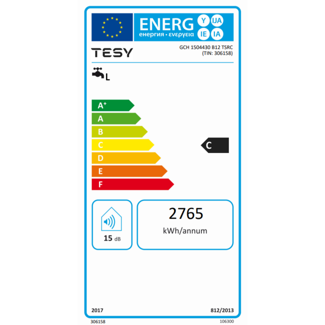 Tesy Elektrische Boiler 150L, horizontaal, 3kW, voor wandmontage