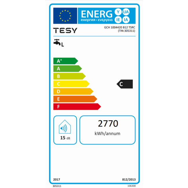 Tesy Elektrische Boiler 100L, horizontaal, 2kW, voor wandmontage