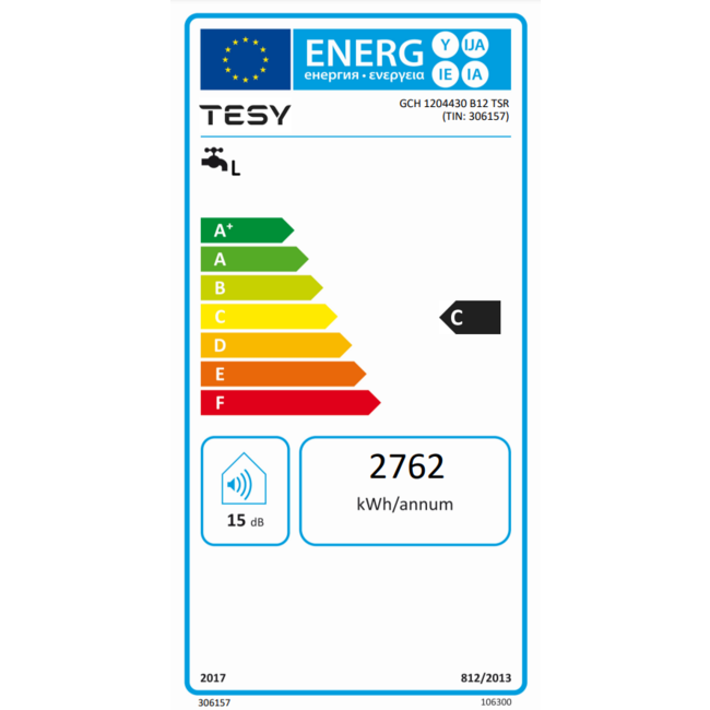Tesy Elektrische Boiler 120L, horizontaal, 3kW, voor wandmontage