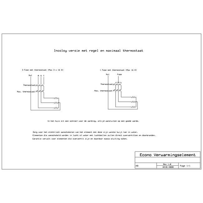 Incoloy boiler verwarmingselement 3, 6 en 9 kW