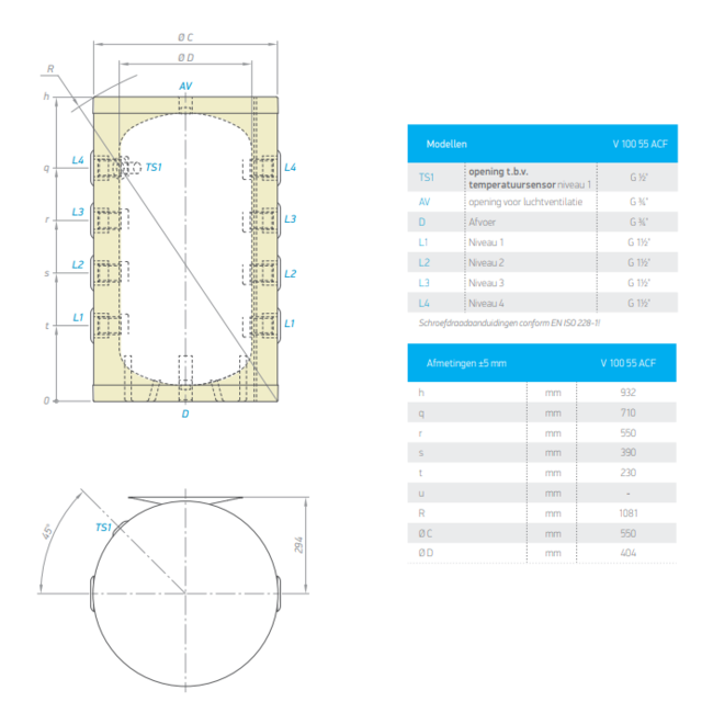 Tesy Buffervat voor systeemwater 100 liter met anticondensoplossing
