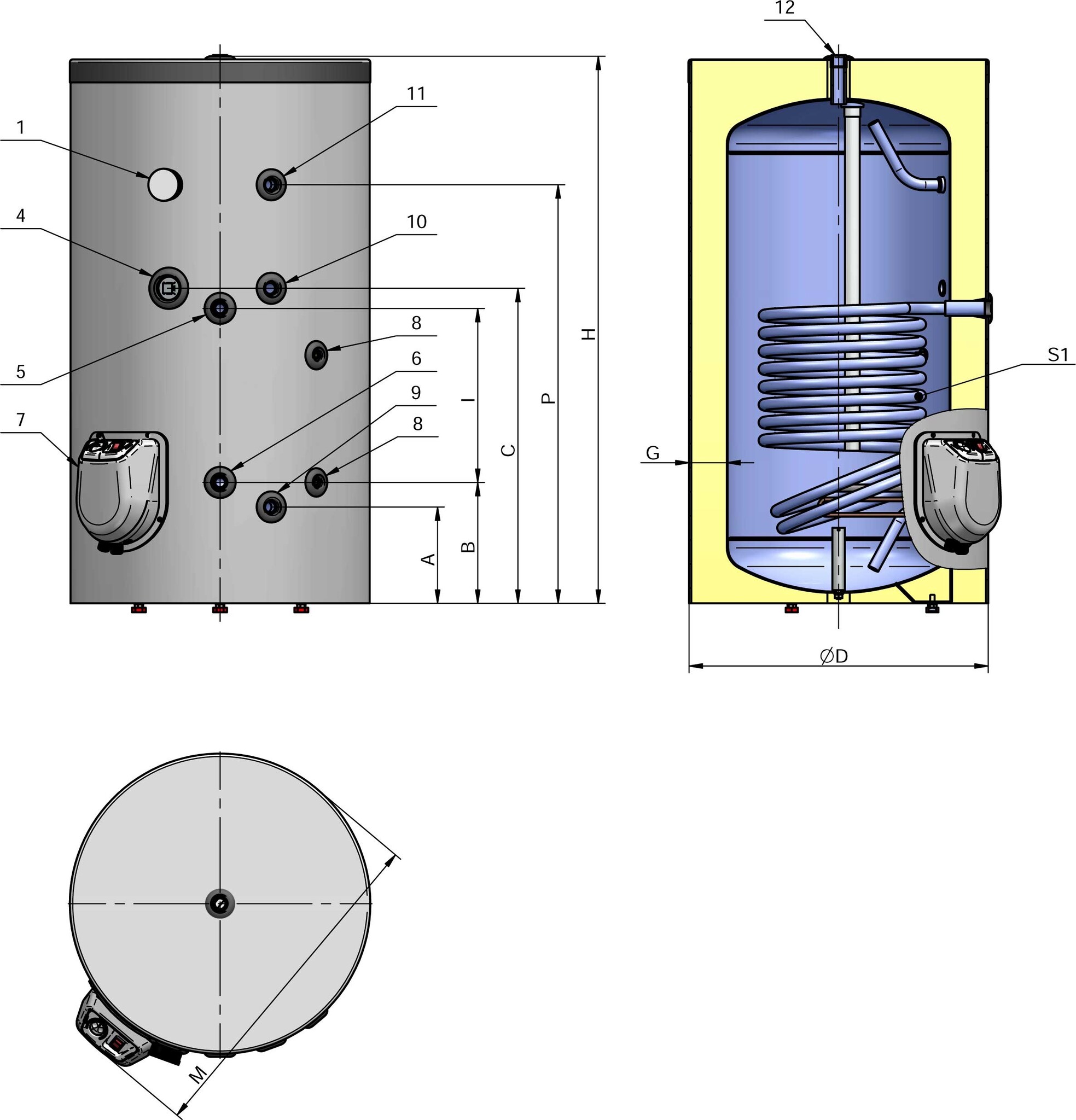 Doorsnede eldom 150l staande boiler