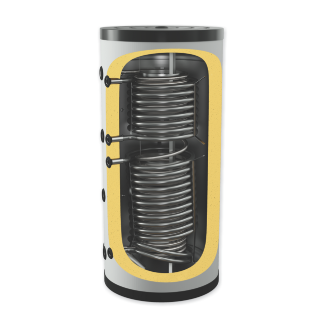 Eldom 500 liter combi hygiene buffertank met 1 RVS en 2 reguliere warmtewisselaars