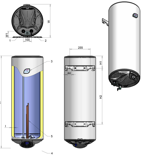 Galanta Green Hat Verticale elektrische boiler 80L, 2kW, met digitale bediening - Brede uitvoering