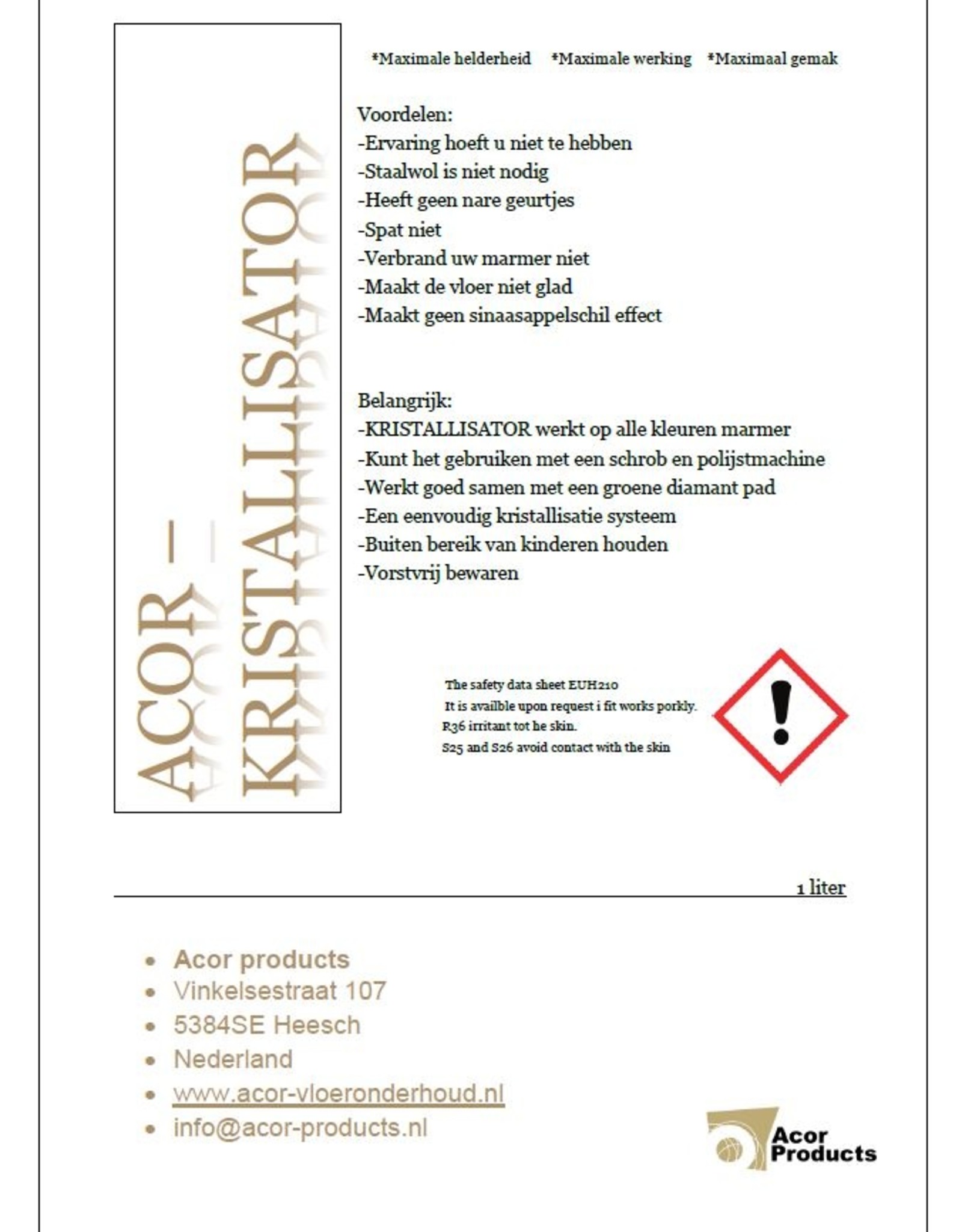 ACOR Acor Kristallisator 1L – Glansherstel natuursteen