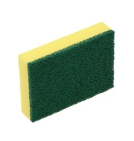 ACOR Schuurspons geel met groene pad 14x10x3cm. (pak 10 stuks)