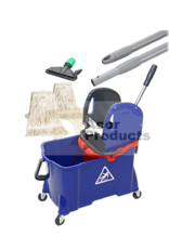 ACOR Rolemmer set met binnenemmer, 24/8 ltr. blauw/rood  incl. 2x strengelmop, mopklem,  steel en pers