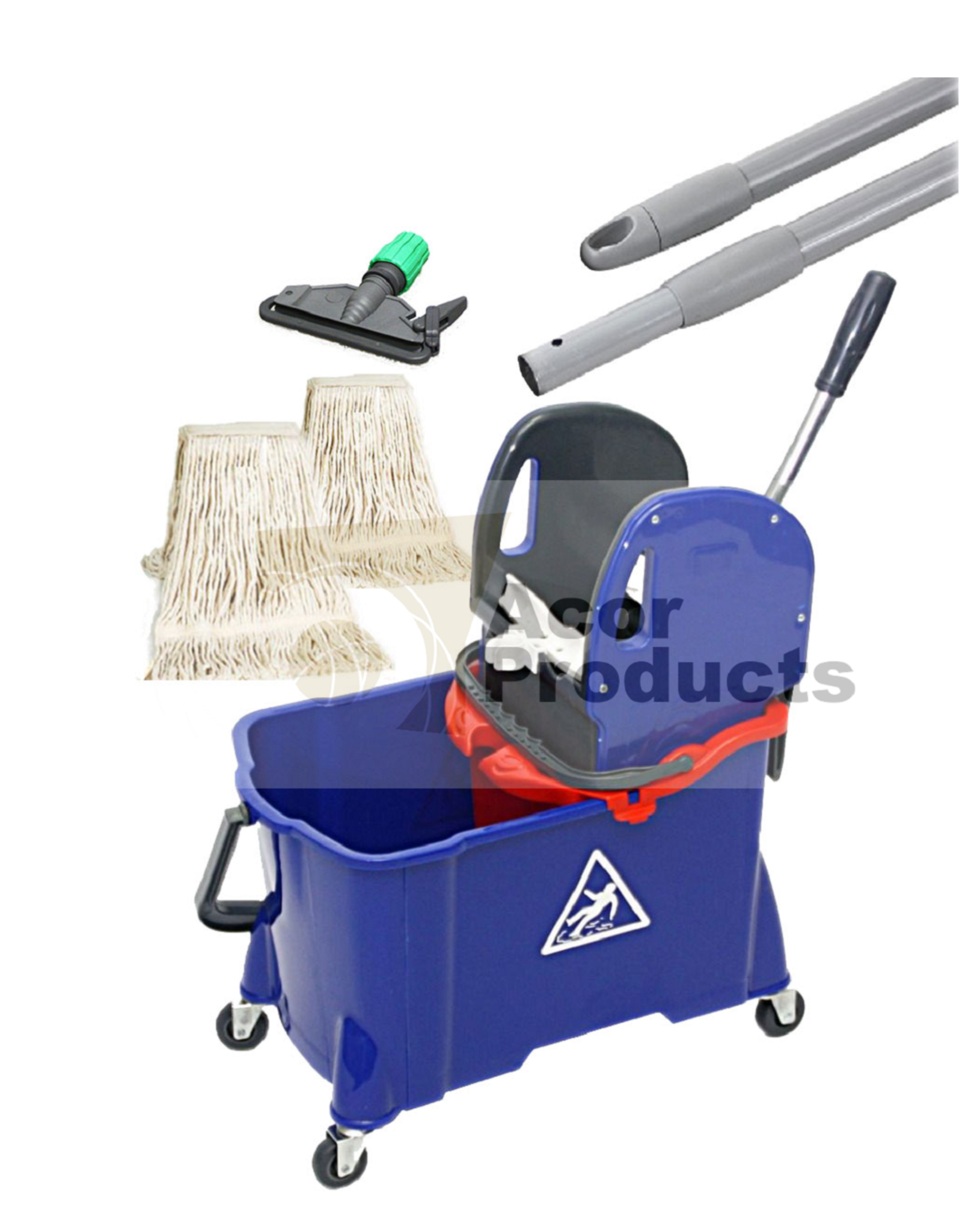 ACOR Rolemmer set met binnenemmer, 24/8 ltr. blauw/rood  incl. 2x strengelmop, mopklem,  steel en pers