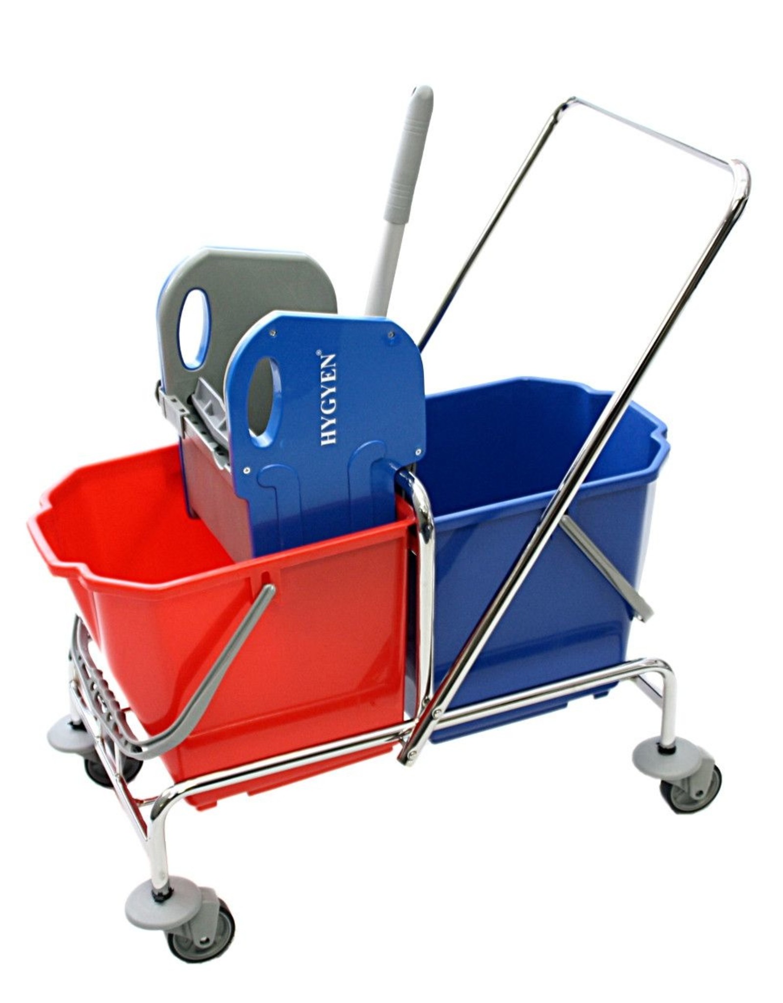 HYGYEN Rolemmer 2x17 liter RVS incl. multipers,duwbeugel, strengenmop, mopklem en telescoopsteel, Excl. Pers.