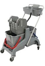 HYGEN Rolemmer Grijs, 2x18 ltr. Incl. multipers, vlakmophouder magneet,  Zebra scrub vlakmop, telescoopsteel 85-150 cm.