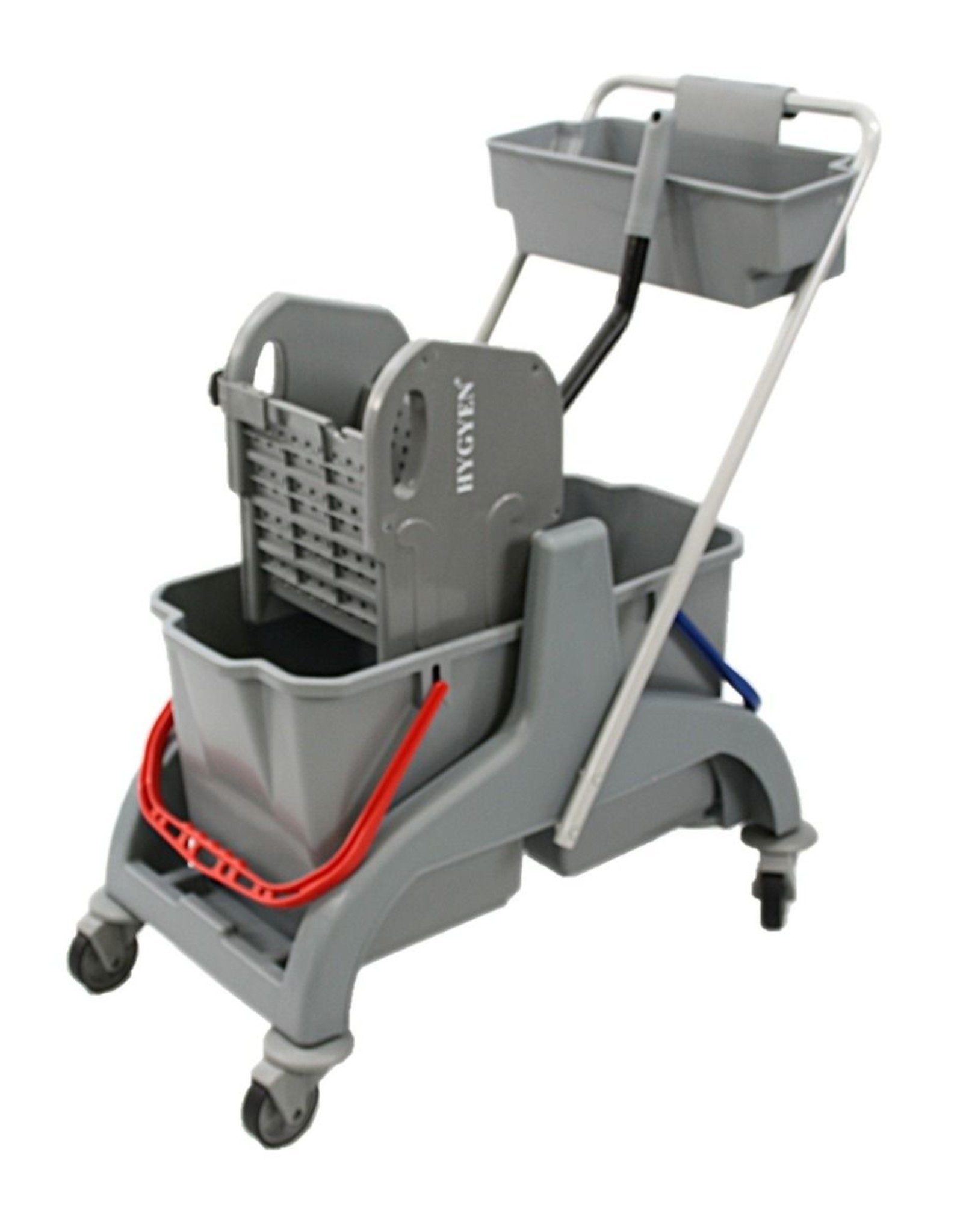 HYGEN Rolemmer Grijs, 2x18 ltr. Incl. multipers, vlakmophouder magneet,  Zebra scrub vlakmop, telescoopsteel 85-150 cm.
