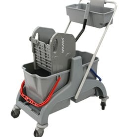 HYGEN Rolemmer Grijs, 2x18 ltr. Incl. multipers, vlakmophouder, Zebra scrub vlakmop, telescoopsteel.