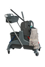 HYGEN Rolemmer Grijs, 2x18 ltr. met multipers, strengenmop, mopklem en telescoopsteel.
