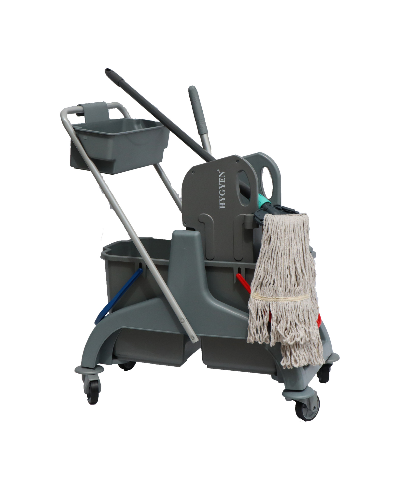 HYGEN Rolemmer Grijs, 2x18 ltr. met multipers, strengenmop, mopklem en telescoopsteel.