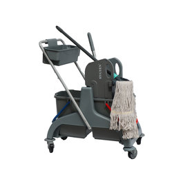 HYGEN Rolemmer Grijs, 2x18 ltr. met multipers, strengenmop, mopklem en telescoopsteel.