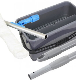 ACOR SET: Emmer (grijs)op wielen met uitdruk rooster en uitdrup houder, steel, wasverdeler en een wasverdeelhoes