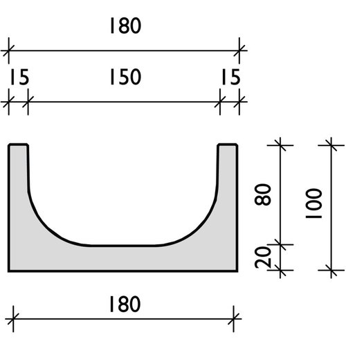 BG-Graspointner Entwässerungsrinne 150 mm breit. Licht 150/100 L=1m. C250KN. Bodenablauf 110 mm