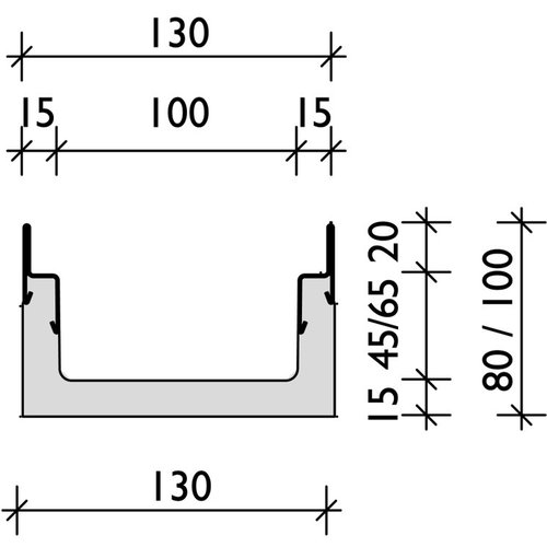 BG-Graspointner Lijngoot BG-FILCOTEN® Tec mini V100/100. L=1m. Klasse C, 250KN. Onderafvoer 110mm