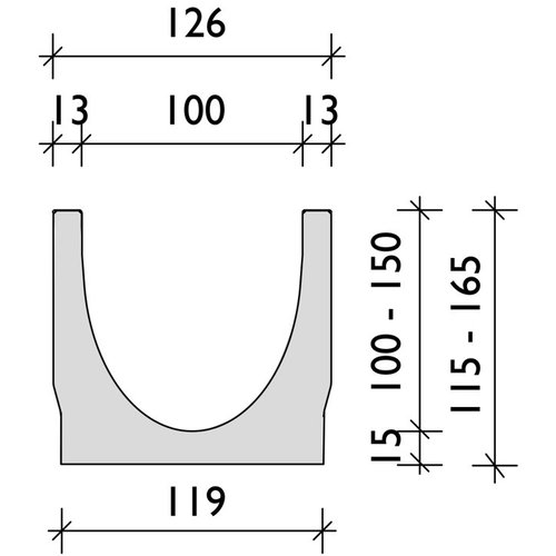 BG-Graspointner Schlitzrinne Filcoten Light 100/5. L=1m. Klasse C, 250 kN. Bodenablauf 110 mm