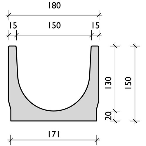 BG-Graspointner Afvoergoot 150mm breed. Light 150/0. L=1m. C250KN