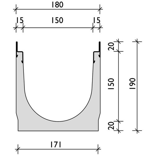 BG-Graspointner Lineare Dachrinne Filcoten Tec E150/0. L=1m. Klasse C, 250 kN. Unter dem Abfluss 160 mm