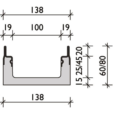 BG-Graspointner Gitterrinne Filcoten Pro mini V100/60. L=1m. Klasse E, 600KN