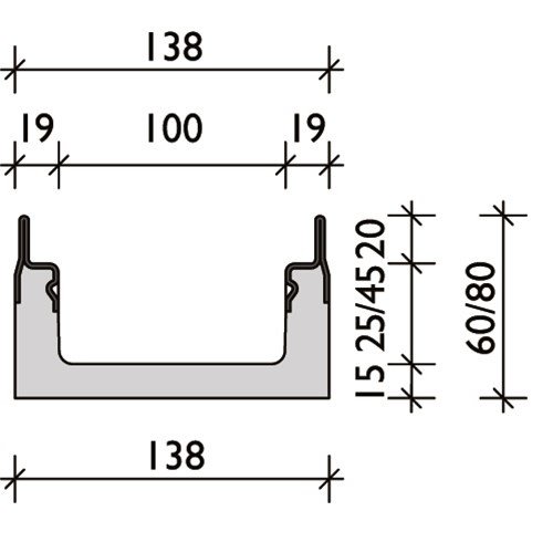 BG-Graspointner Grid gutter Filcoten Pro mini E100/80. L=1m. Class E, 600KN