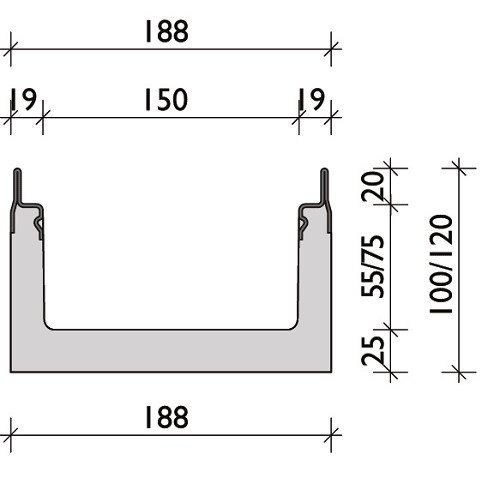 BG-Graspointner Roostergoot 150mm breed. Pro V150/120. L=1m. E600KN