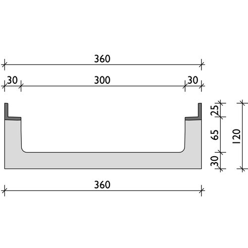 BG-Graspointner Grid gutter BG-FILCOTEN® Pro mini G300/120. L=1m. Class F, 900KN. Bottom drain 200mm