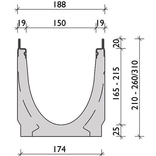 BG-Graspointner Roostergoot 150mm breed. Pro V150/5. L=0,5m. E600KN. Voorvorming