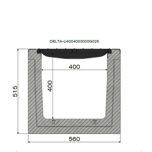 Delta Betonnen afwateringsgoot Delta-U 4040. Klasse D, 400KN. Inliggend rooster. L=3m