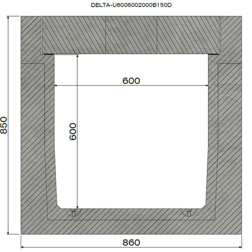 Delta Concrete drainage gutter Delta-U 6060. Class D, 400KN. Inset grid. L=1m