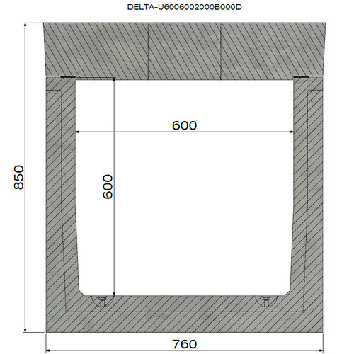 Delta Beton-Entwässerungsrinne Delta-U 6060. Klasse D, 400KN. Aufrechtes Gitter. L=1m
