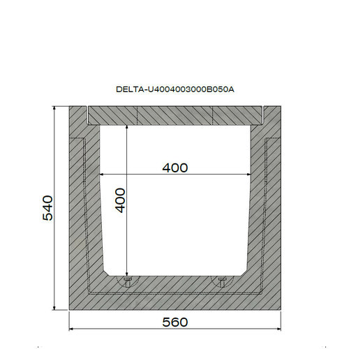 Delta Beton-Entwässerungsrinne Delta-U 4040. Klasse A, 15KN. Eingefügtes Raster. L=1m