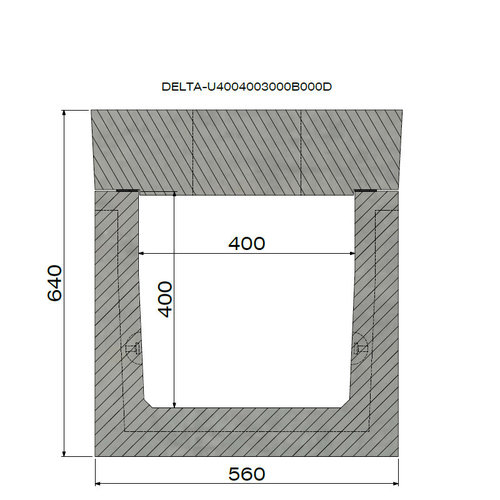 Delta Beton-Entwässerungsrinne Delta-U 4040. Klasse D, 400KN. Aufrechtes Gitter. L=1m