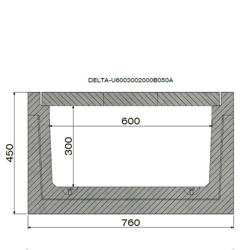 Delta Beton-Entwässerungsrinne Delta-U 6030. Klasse A, 15KN. Eingefügtes Raster. L=1m