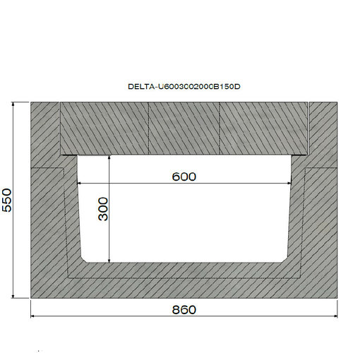 Delta Beton-Entwässerungsrinne Delta-U 6030. Klasse D, 400KN. Eingefügtes Raster. L=1m