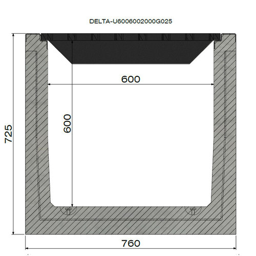 Delta Concrete drainage gutter Delta-U 6060. Class D, 400KN. Inset grid. L=1m