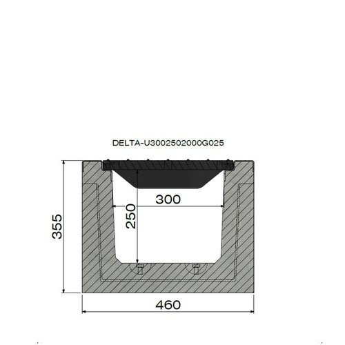 Delta Betonkabelrinne Delta-T 3025. Klasse D, 400KN. Eingesetzter Deckel. L=1m