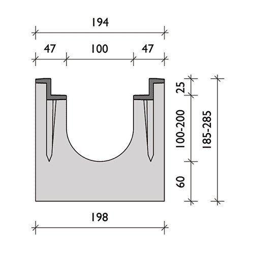 BG-Graspointner Afvoergoot 100mm breed. BGZ S G100/0. L=1m. F900KN