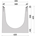 BG-Graspointner Afvoergoot 500mm breed. BGZ S G500/0. L=1m. F900KN. Onderafvoer 200mm